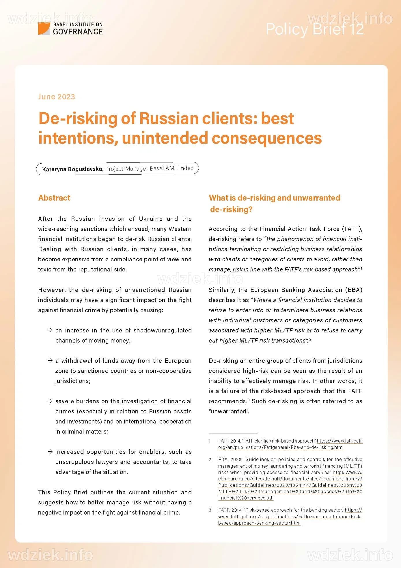 Policy Brief 12: De-risking of Russian clients: best intentions ...
